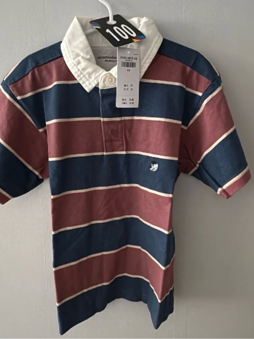 abercrombie kids Navy & Maroon Striped Polo with White Collar